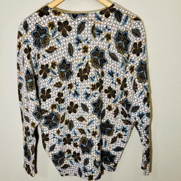 Garnet Hill‎ Floral 100% Cashmere Pullover Sweater V Neck Warm Cozy Boho Size M - Picture 5 of 8